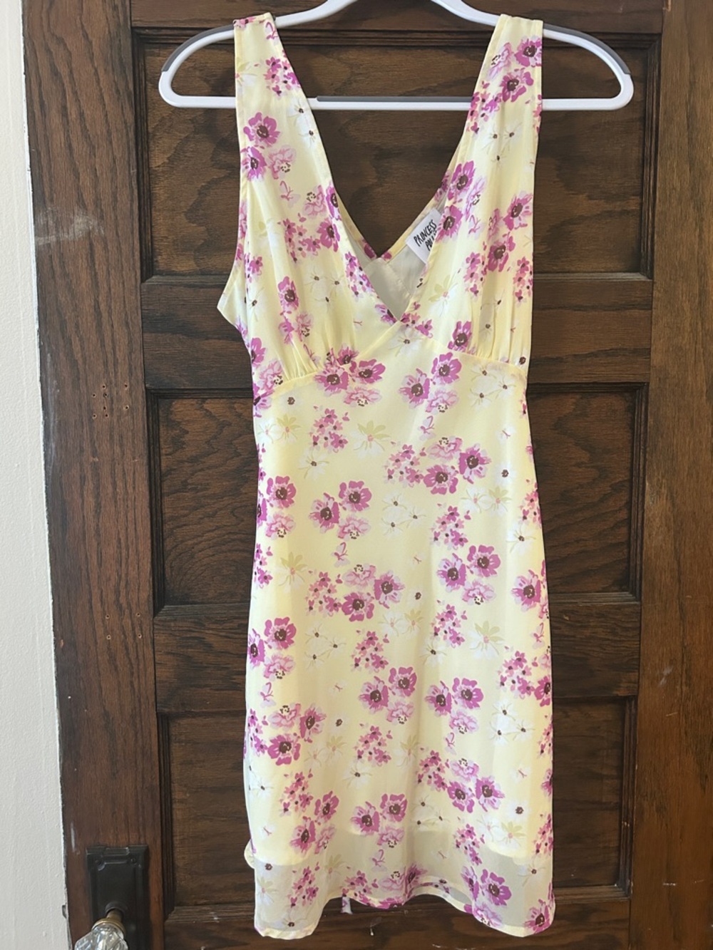 Princess Polly Yellow Floral V-Neck Sundress with Pink Flowers